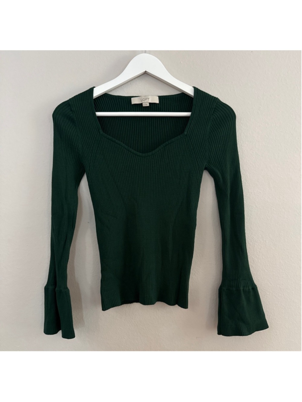 Women's LOFT Dark Green Ribbed Long Sleeve Tee S